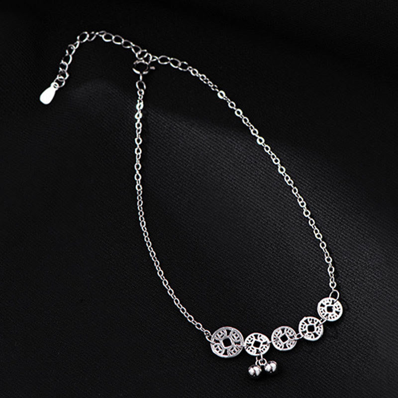 Buddha Stones 925 Sterling Silver Copper Coins Bells Protection Metal Anklet - image 2