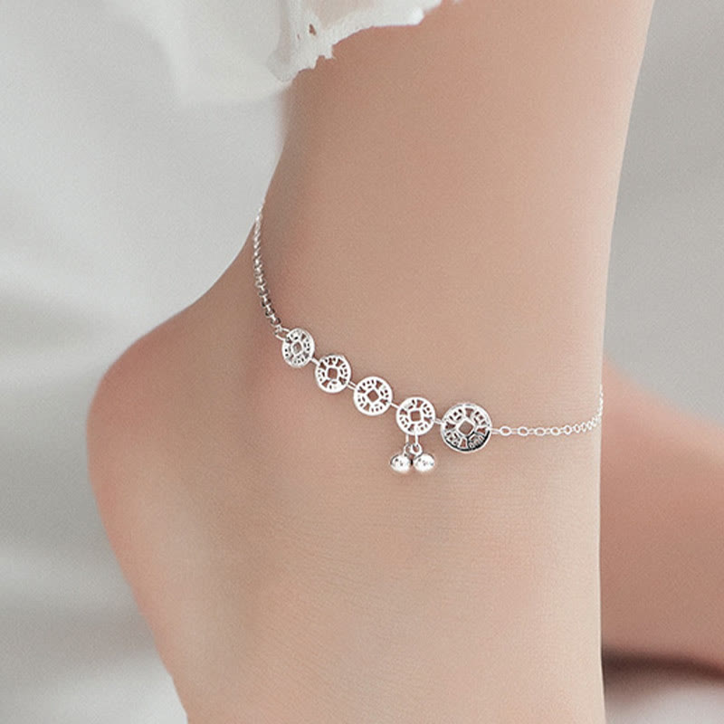 Buddha Stones 925 Sterling Silver Copper Coins Bells Protection Metal Anklet - image 10