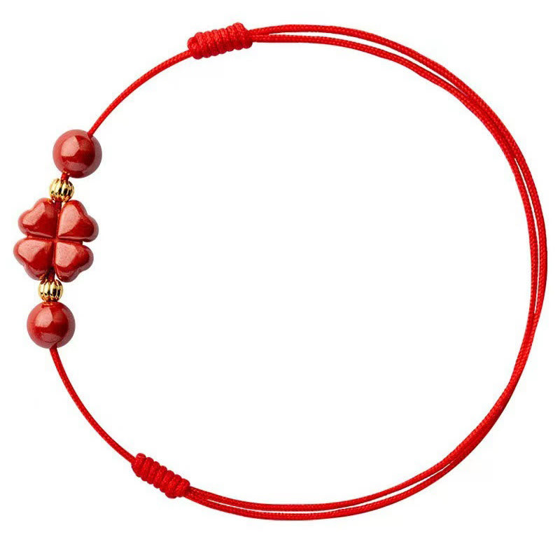 Buddha Stones Cinnabar Four Leaf Clover Blessing String Rope Anklet - image 3