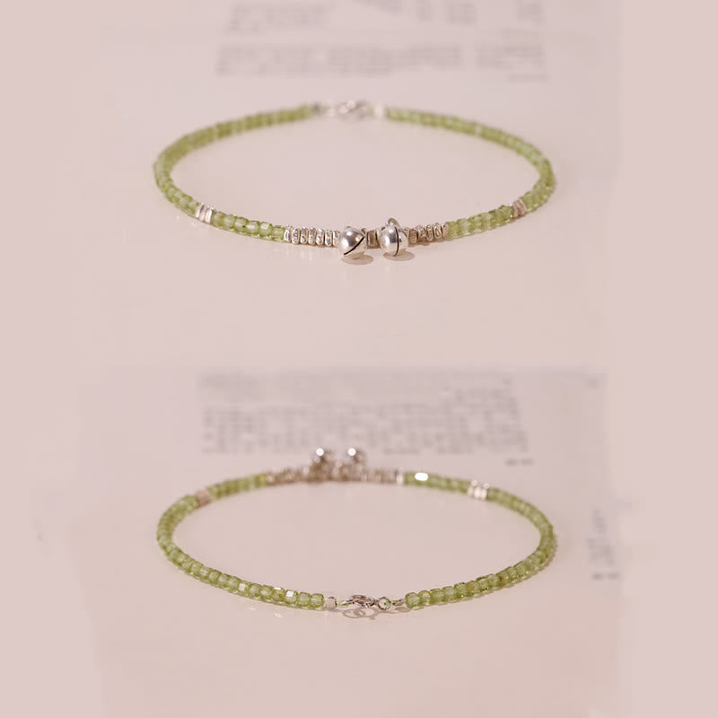 Buddha Stones 925 Sterling Silver Natural Peridot Square Beads Peace Anklet - image 4