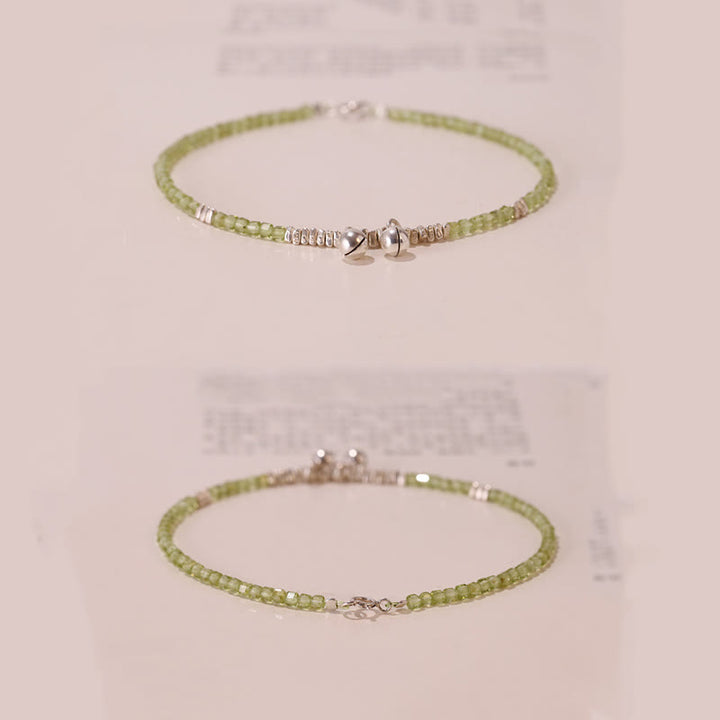 Buddha Stones 925 Sterling Silver Natural Peridot Square Beads Peace Anklet - image 4