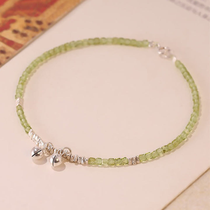 Buddha Stones 925 Sterling Silver Natural Peridot Square Beads Peace Anklet - 2mm Peridot Bracelet(Wrist Circumference 18cm) - image 7