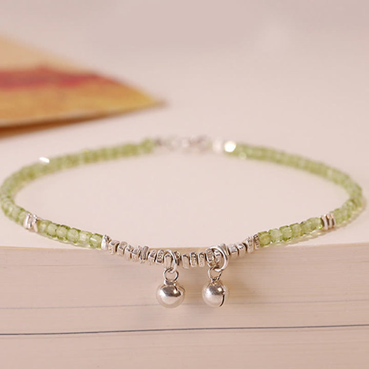 Buddha Stones 925 Sterling Silver Natural Peridot Square Beads Peace Anklet - image 8