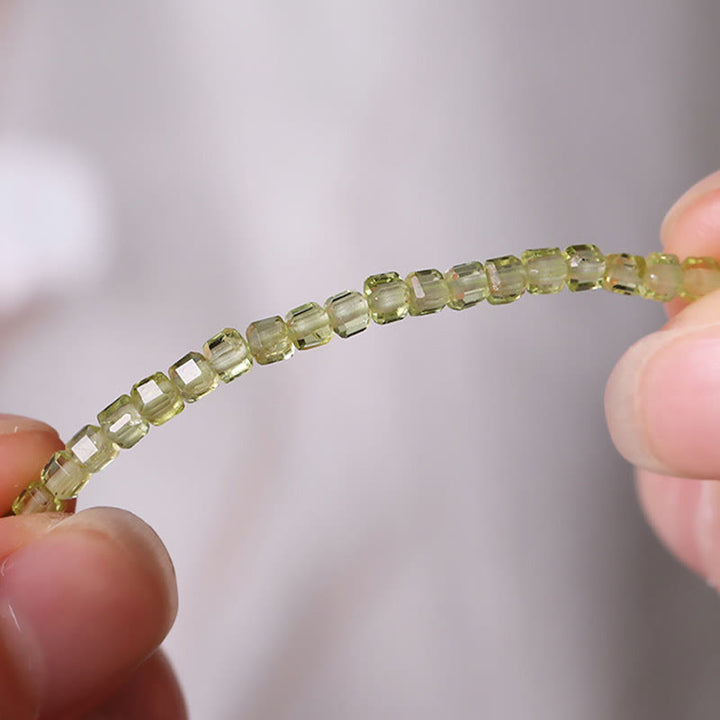 Buddha Stones 925 Sterling Silver Natural Peridot Square Beads Peace Anklet - image 9