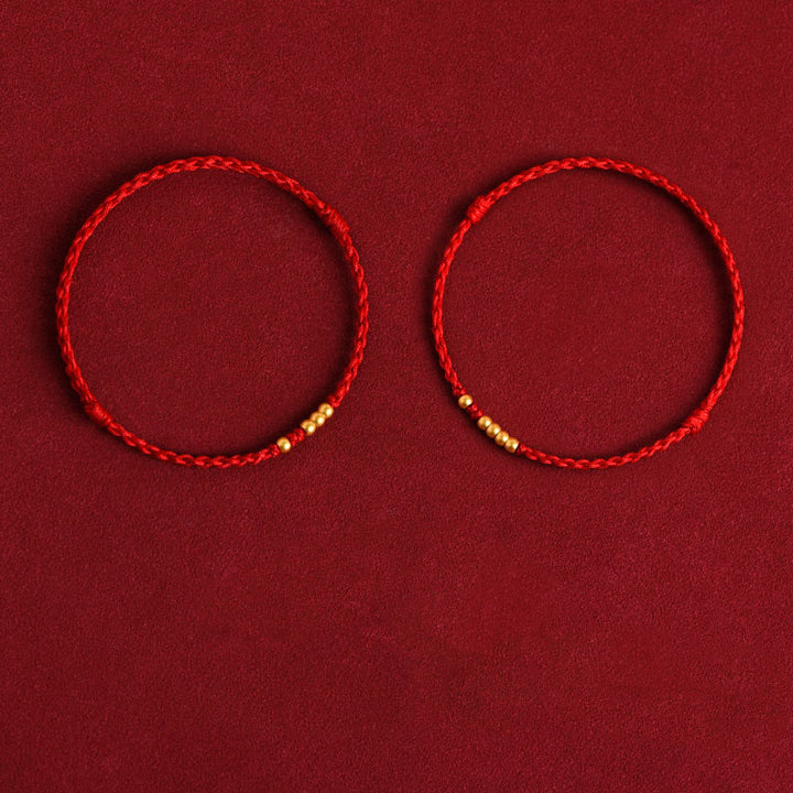 Buddha Stones 999 Gold Beads Luck Braided Protection Couple Bracelet - Red Rope(One&Four Gold Beads and One&Three Gold Beads) - 24cm - image 17