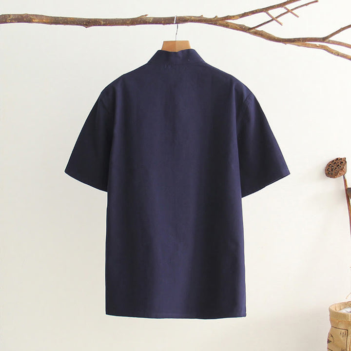 Buddha Stones Chinese Frog-Button Tang Suit Men's Short Sleeve Cotton Shirt With Pockets - image 13