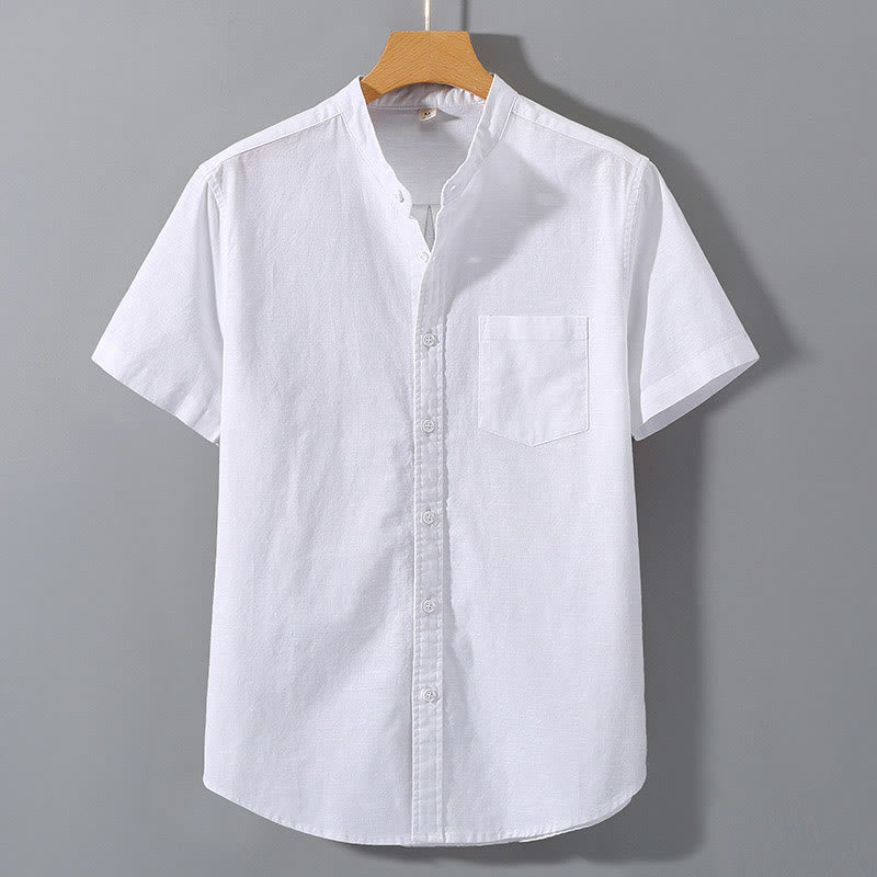 Buddha Stones Summer Men's Short Sleeve Button Down Cotton Linen Shirt - White - US/UK/AU42，EU52 (3XL)  - image 4