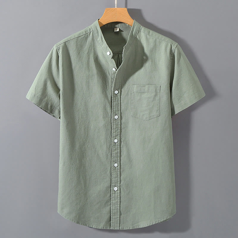 Buddha Stones Summer Men's Short Sleeve Button Down Cotton Linen Shirt - DarkSeaGreen - US/UK/AU42，EU52 (3XL)  - image 0