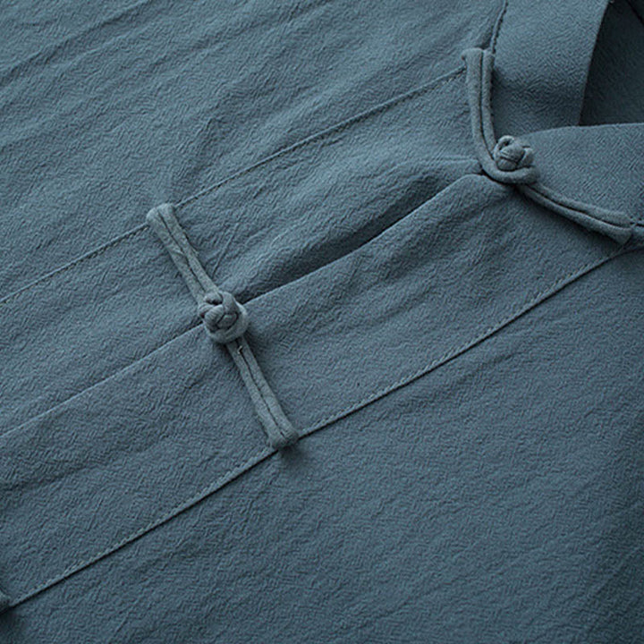 Buddha Stones Traditional Frog-Button Tang Suit Cotton Half Sleeve Top Pants Clothing Men's Set - image 2