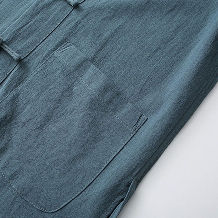 Buddha Stones Traditional Frog-Button Tang Suit Cotton Half Sleeve Top Pants Clothing Men's Set - image 3