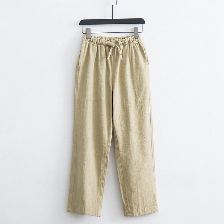 Buddha Stones Men's Solid Color Cotton Linen Casual Drawstring Pants With Pockets - PapayaWhip - US/UK/AU44，EU54 (4XL)  - image 0