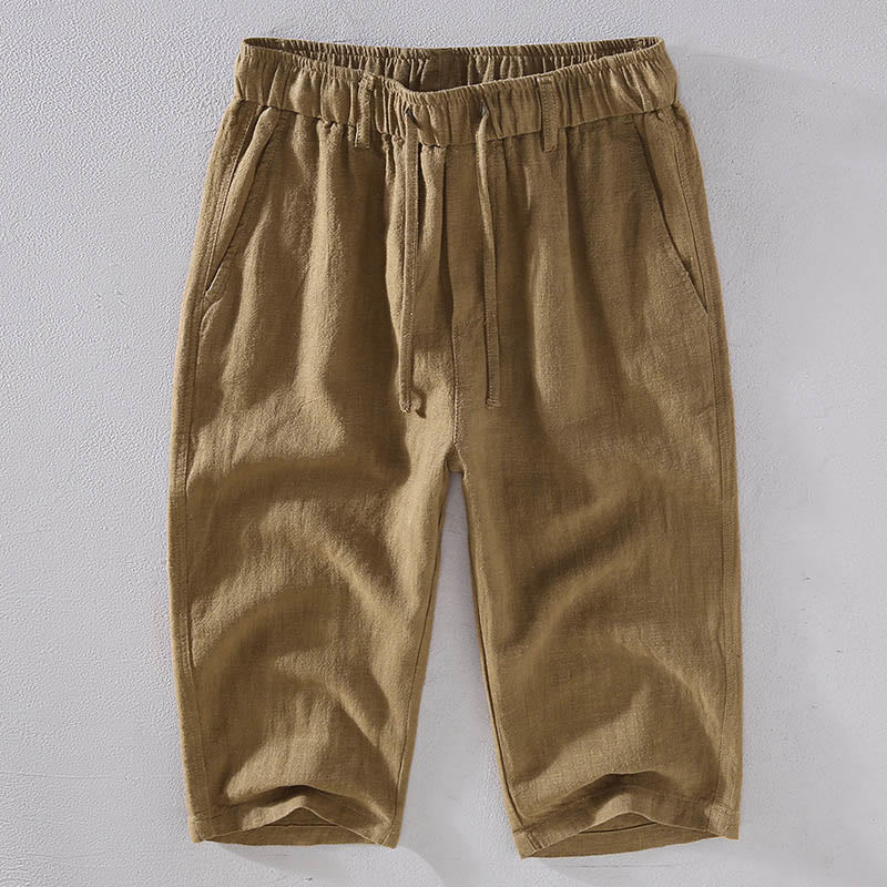 Buddha Stones Men's Solid Color Ramie Linen Drawstring Cropped Pants With Pockets - BurlyWood - US/UK/AU42，EU52 (3XL)  - image 12