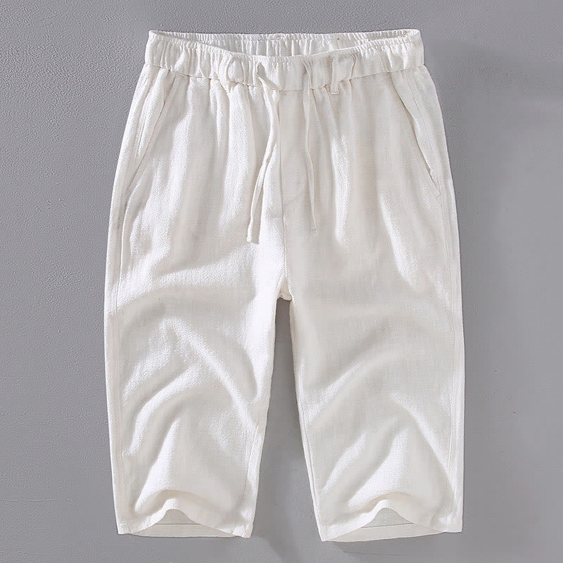 Buddha Stones Men's Solid Color Ramie Linen Drawstring Cropped Pants With Pockets - White - US/UK/AU42，EU52 (3XL)  - image 9