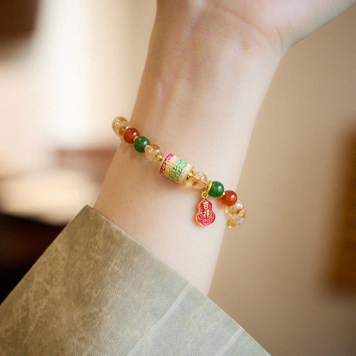Buddha Stones Natural Citrine Red Agate Green Chalcedony Protection Bracelet - image 4