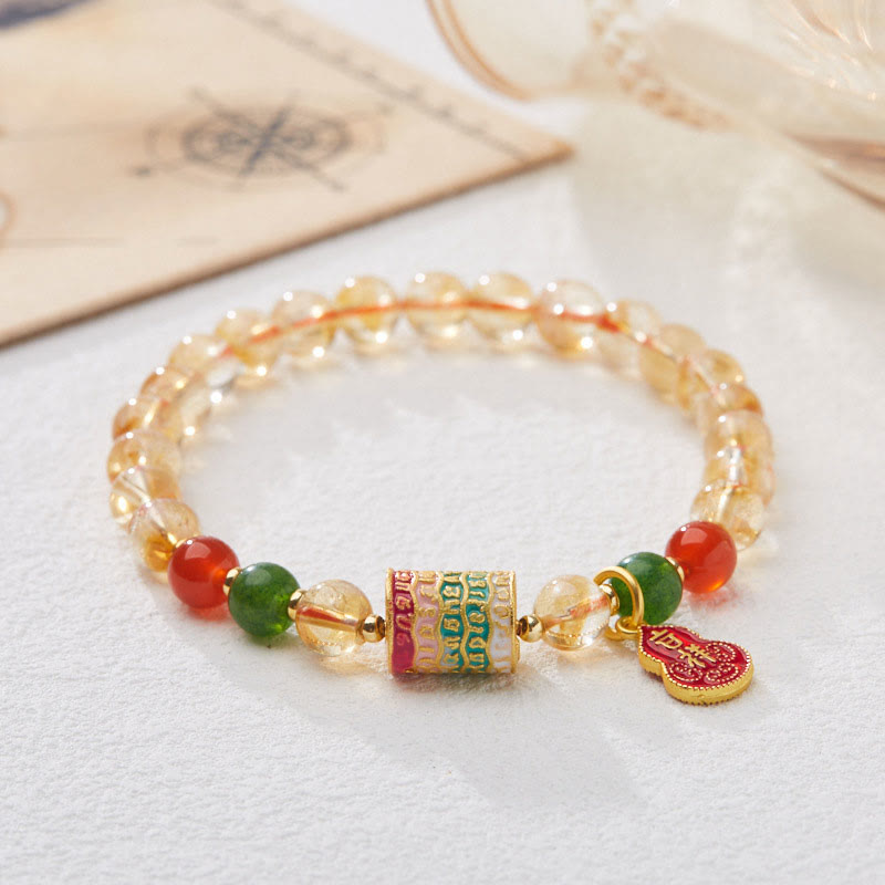 Buddha Stones Natural Citrine Red Agate Green Chalcedony Protection Bracelet - Citrine (Wrist Circumference: 14-16cm) - image 0