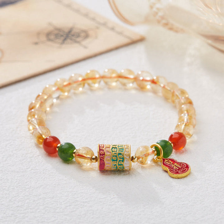 Buddha Stones Natural Citrine Red Agate Green Chalcedony Protection Bracelet - Citrine (Wrist Circumference: 14-16cm) - image 0