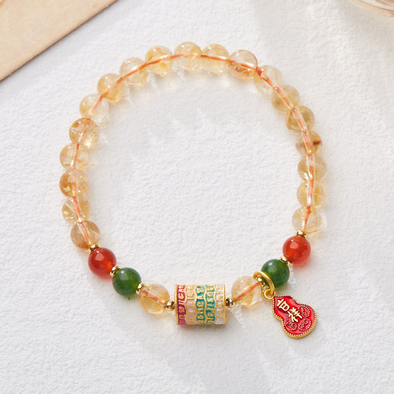 Buddha Stones Natural Citrine Red Agate Green Chalcedony Protection Bracelet - image 1