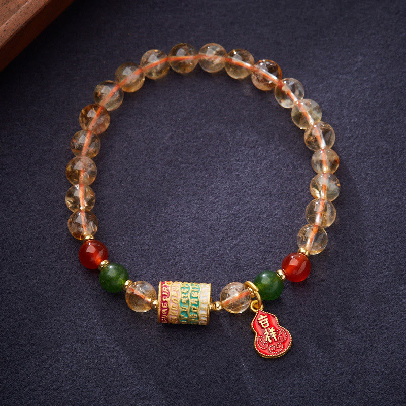 Buddha Stones Natural Citrine Red Agate Green Chalcedony Protection Bracelet - image 2