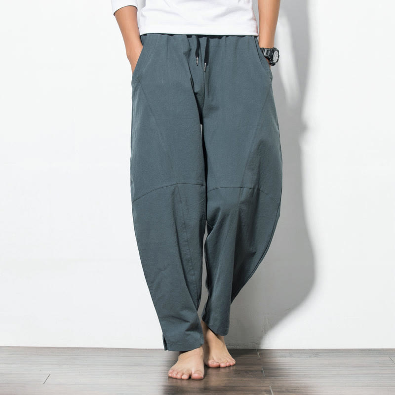 Buddha Stones Casual Men's Solid Color Cotton Drawstring Pants With Pockets - DarkSeaGreen - US/UK/AU50，EU60 (5XL) - image 0
