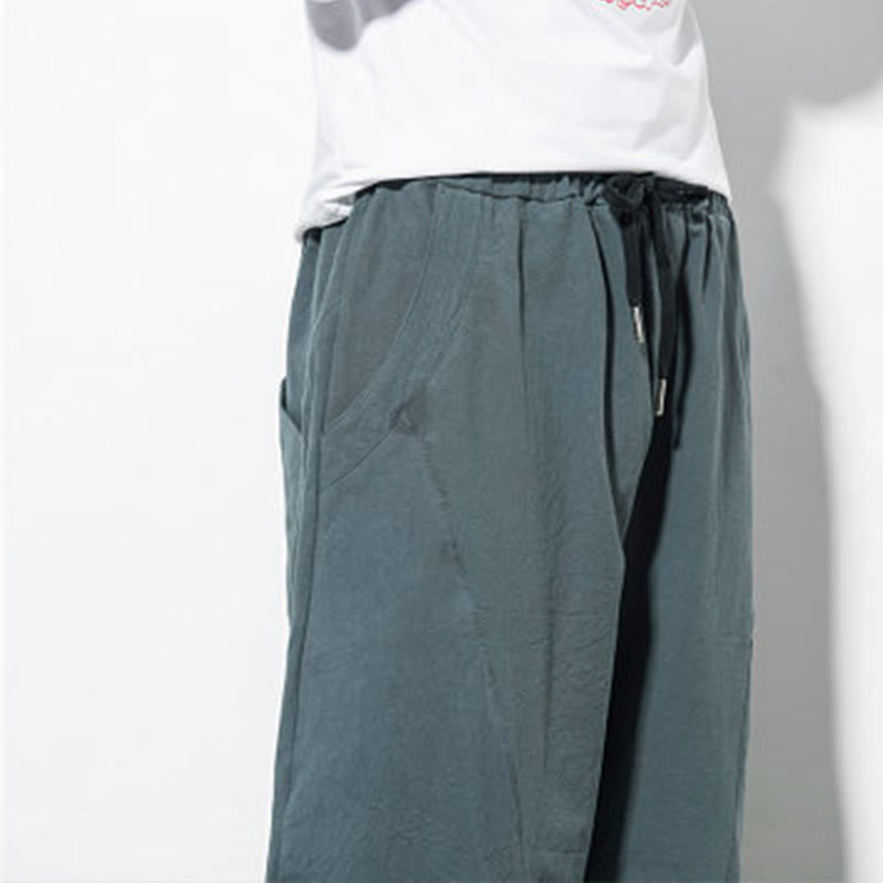 Buddha Stones Casual Men's Solid Color Cotton Drawstring Pants With Pockets - image 8