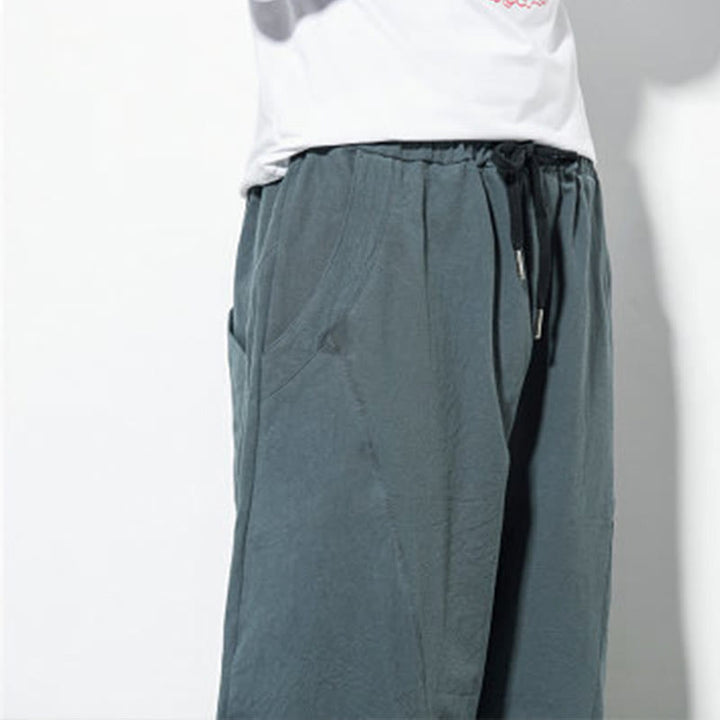 Buddha Stones Casual Men's Solid Color Cotton Drawstring Pants With Pockets - image 8
