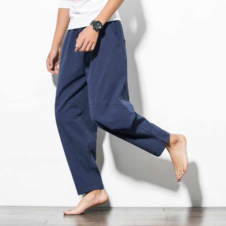 Buddha Stones Casual Men's Solid Color Cotton Drawstring Pants With Pockets - image 13