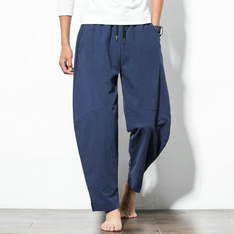 Buddha Stones Casual Men's Solid Color Cotton Drawstring Pants With Pockets - image 12