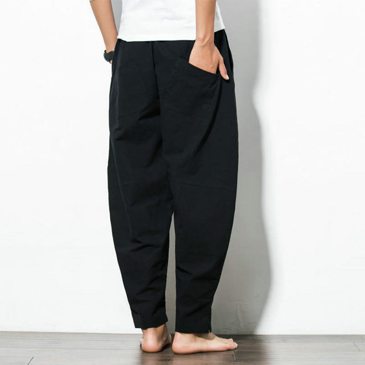 Buddha Stones Casual Men's Solid Color Cotton Drawstring Pants With Pockets - image 16