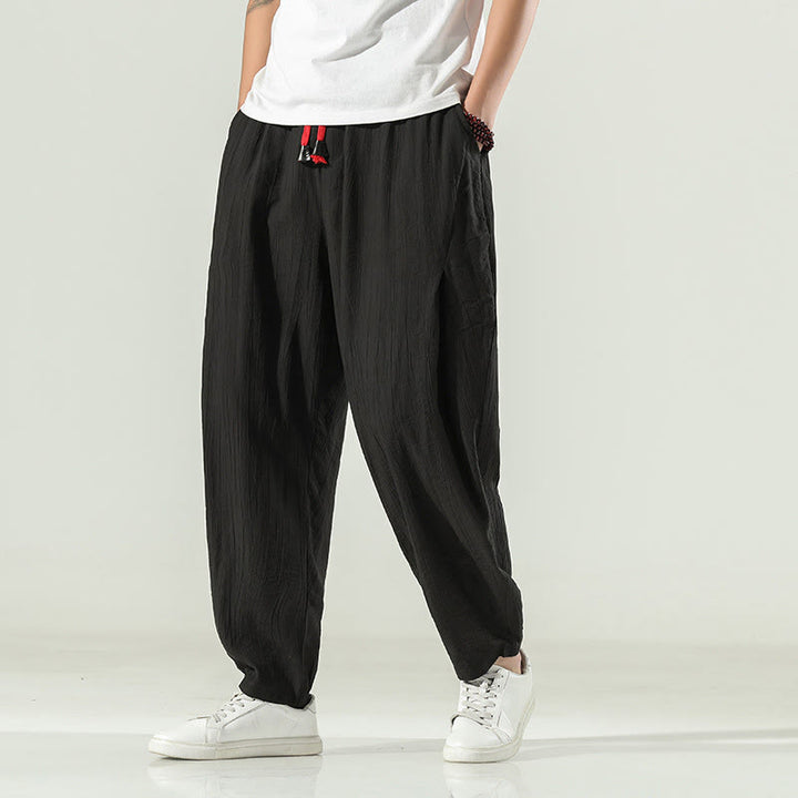 Buddha Stones Cotton Men's Drawstring Harem Pants With Pockets - Black - US/UK/AU46，EU56 (5XL) - image 15
