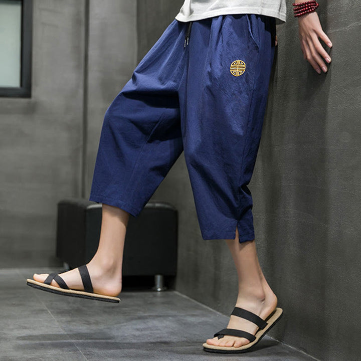 Buddha Stones Summer Men's Drawstring Cropped Pants With Pockets - image 8