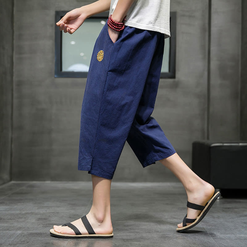 Buddha Stones Summer Men's Linen Drawstring Cropped Pants With Pockets - image 7