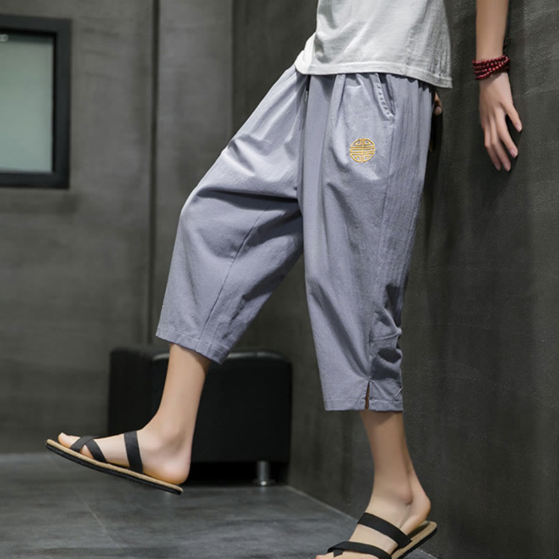 Buddha Stones Summer Men's Linen Drawstring Cropped Pants With Pockets - image 23