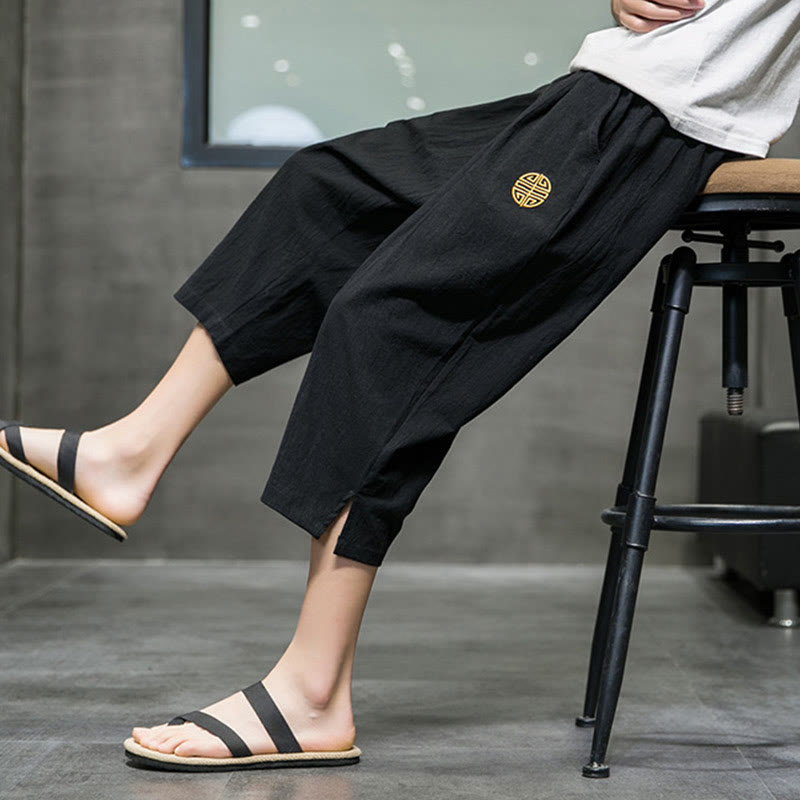 Buddha Stones Summer Men's Linen Drawstring Cropped Pants With Pockets - image 16