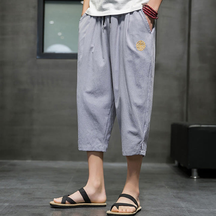 Buddha Stones Summer Men's Linen Drawstring Cropped Pants With Pockets - image 21