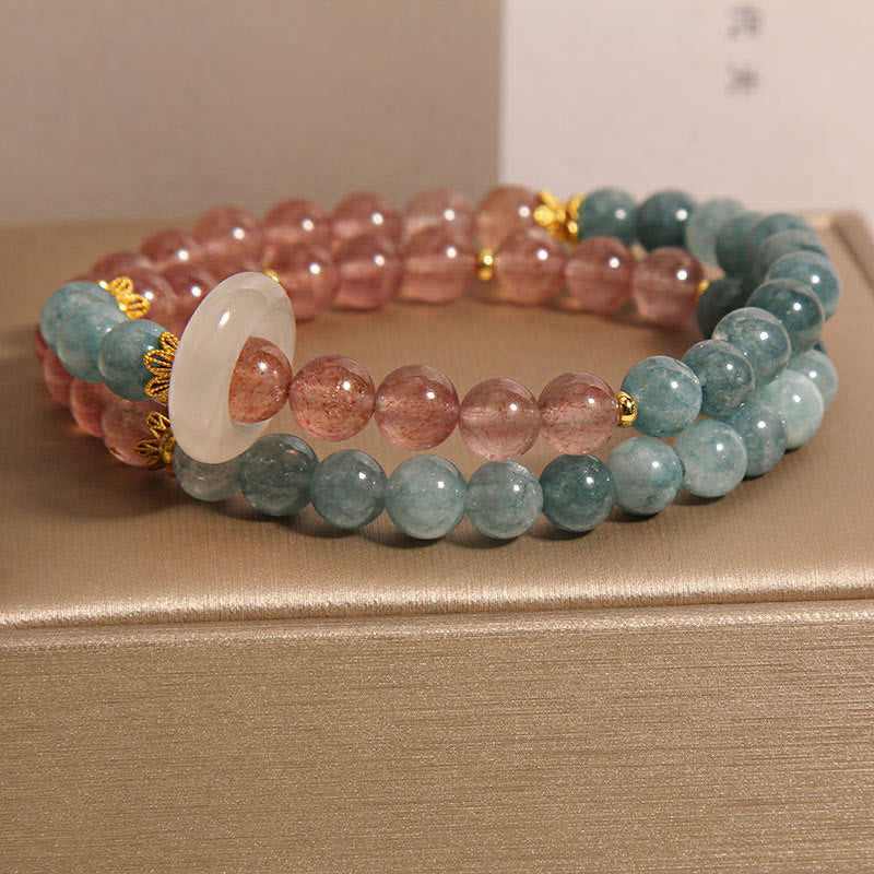 Buddha Stones Jade Strawberry Quartz Abundance Luck Bracelet - image 1