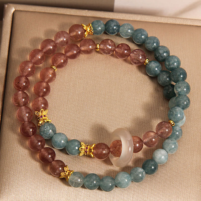 Buddha Stones Jade Strawberry Quartz Abundance Luck Bracelet - Jade Strawberry Quartz(Wrist Circumference: 15-17cm) - image 0