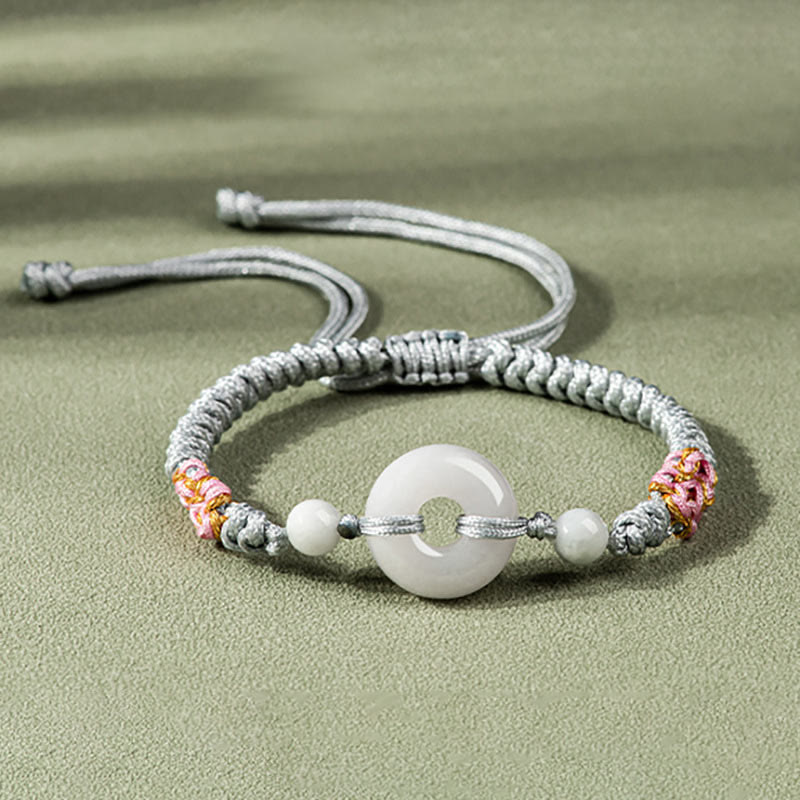 Buddha Stones Jade Luck Abundance Red String Bracelet - Silver White (Wrist Circumference: 13-19.5cm) - image 13