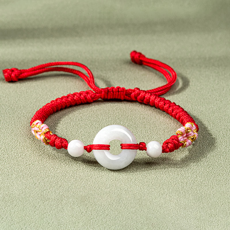 Buddha Stones Jade Luck Abundance Red String Bracelet - Red (Wrist Circumference: 13-19.5cm) - image 0