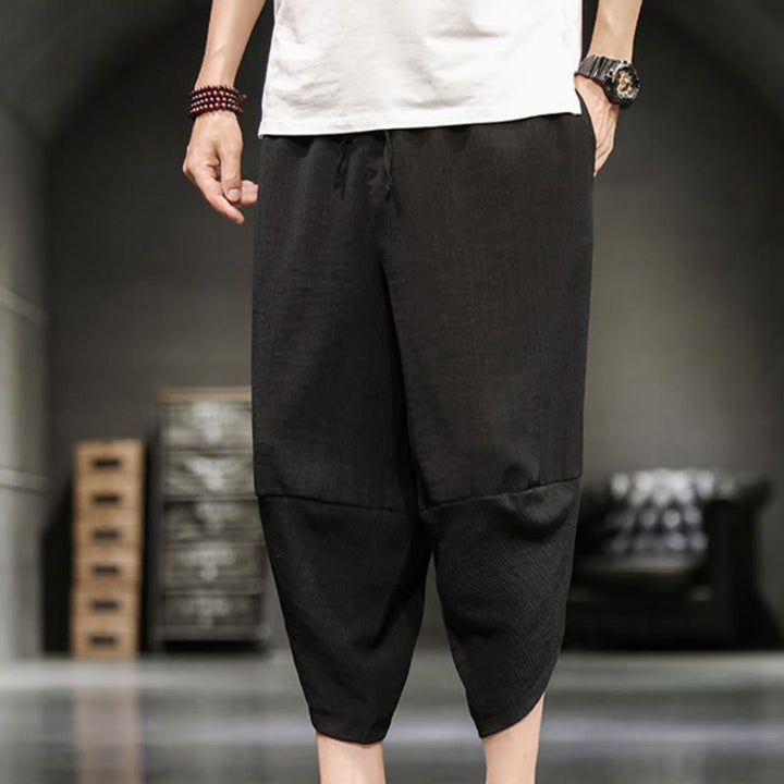Buddha Stones Summer Solid Men's Cotton Linen Cropped Pants With Pockets - image 29