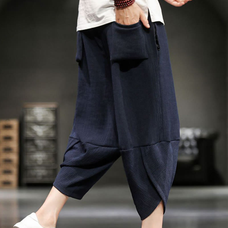 Buddha Stones Summer Solid Men's Cotton Linen Cropped Pants With Pockets - image 18