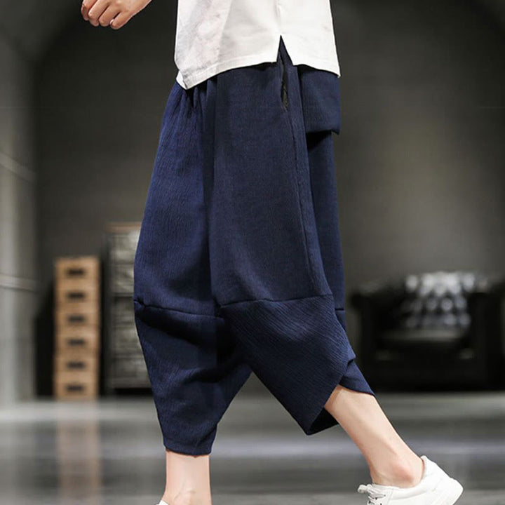 Buddha Stones Summer Solid Men's Cotton Linen Cropped Pants With Pockets - SteelBlue - US/UK/AU46，EU56 (5XL)  - image 16