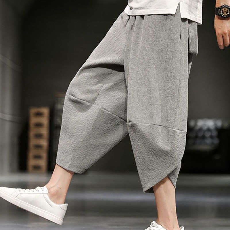 Buddha Stones Summer Solid Men's Cotton Linen Cropped Pants With Pockets - LightGrey - US/UK/AU46，EU56 (5XL)  - image 0