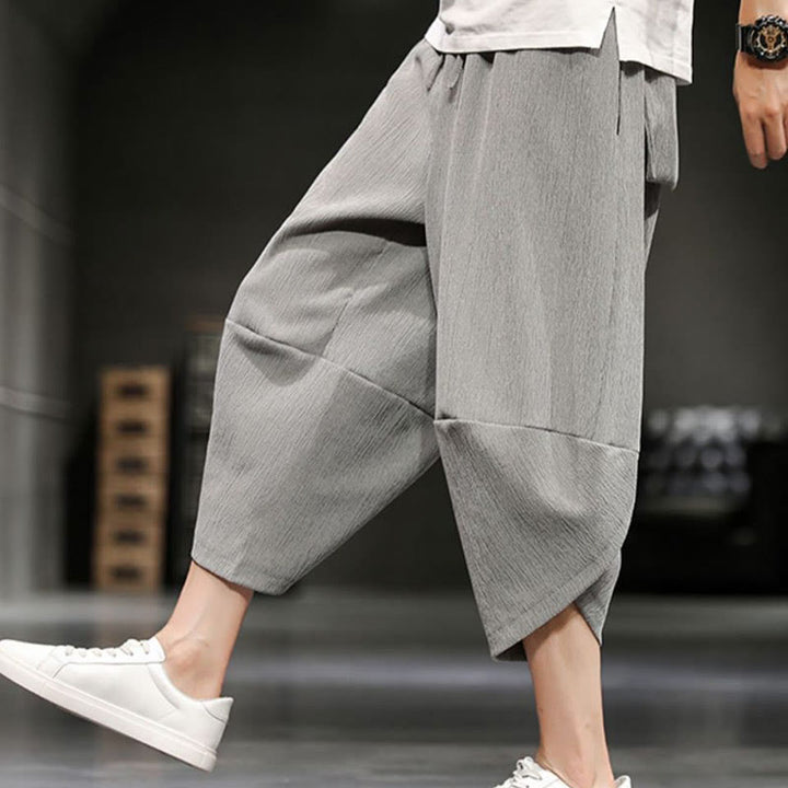 Buddha Stones Summer Solid Men's Cotton Linen Cropped Pants With Pockets - LightGrey - US/UK/AU46，EU56 (5XL)  - image 0