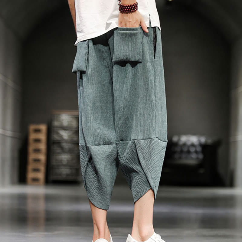 Buddha Stones Summer Solid Men's Cotton Linen Cropped Pants With Pockets - image 11