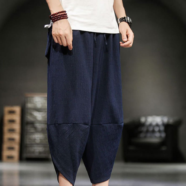 Buddha Stones Summer Solid Men's Cotton Linen Cropped Pants With Pockets - image 23