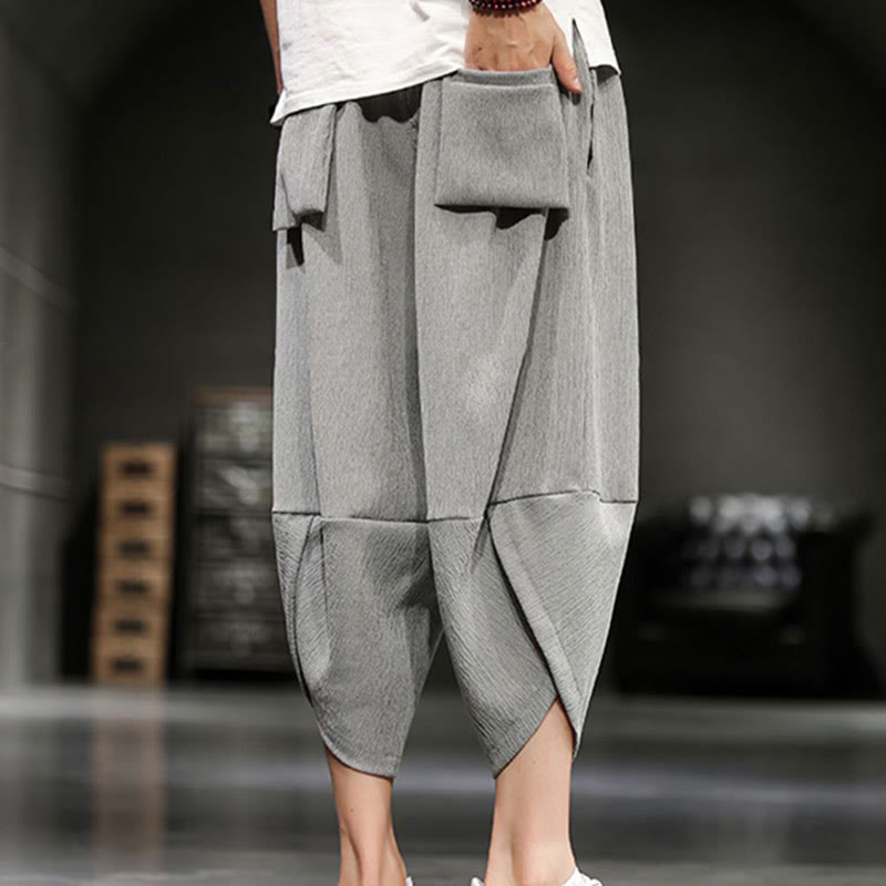 Buddha Stones Summer Solid Men's Cotton Linen Cropped Pants With Pockets - image 2
