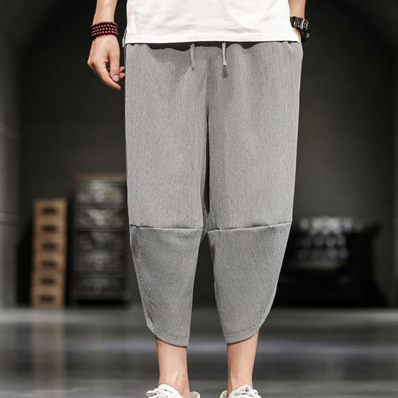 Buddha Stones Summer Solid Men's Cotton Linen Cropped Pants With Pockets - image 8