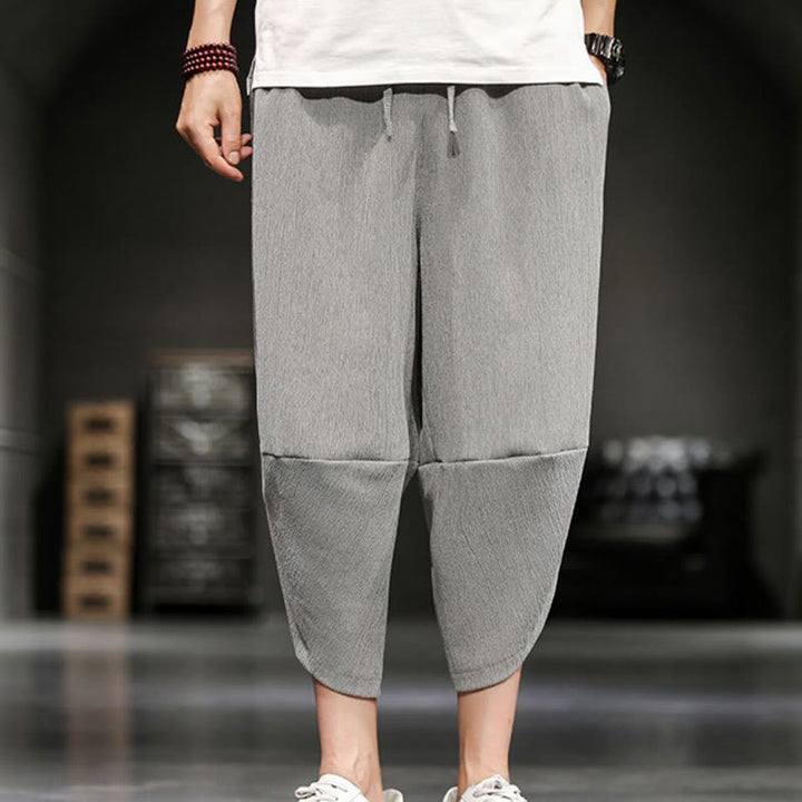 Buddha Stones Summer Solid Men's Cotton Linen Cropped Pants With Pockets - image 8