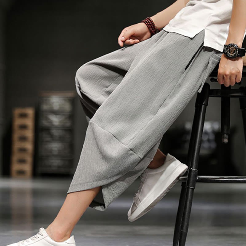 Buddha Stones Summer Solid Men's Cotton Linen Cropped Pants With Pockets - image 4