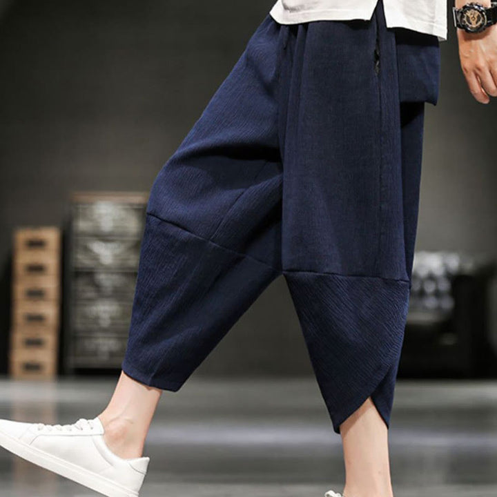 Buddha Stones Summer Solid Men's Cotton Linen Cropped Pants With Pockets - image 22